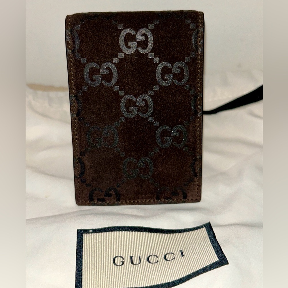 Gucci Brown Monogramed Suede Leather Notepad Holder with Pen. Rare collectors - Picture 7 of 11